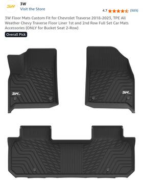 3w-traverse 3w Floor Mats For Chevrolet Traverse Tpe 1st And 2nd Row Car All Weather
