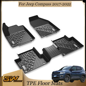 3w2022100903 3w Liner Floor Mats For Jeep Compass 2017-2022 Front And Rear 2 Row Full Set Black