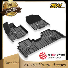 Zy1052002-1-1-2 3w Tpe Floor Mats For Honda Accord 2018-2022 Front And Rear 2 Rows Liners Black