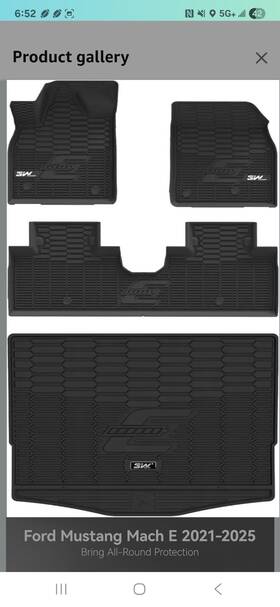 Ylw850022 3w For 2021-2024 Ford Mustang Mach E Tpe Floor Mats Cargo Liner All Weather