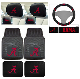 11822 7pc Ncaa Alabama Crimson Tide Front Rear Rubber Mats Wheel Cover Headrest Covers