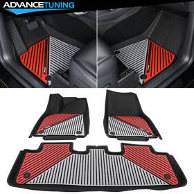 Adv-cpe2-tsly20-3-bk Advancetuning Fits 20-24 Tesla Model Y 3pcs Heavy Duty Floor Mats Carpet Black& Gray& Red Tpe