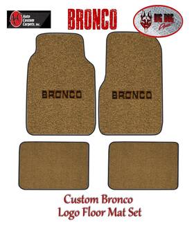 9016-820-131-1800 Auto Custom Carpets Inc. 1978-87 Ford Bronco Carpet Mat Set Saddle With Logo 4-piece By Acc