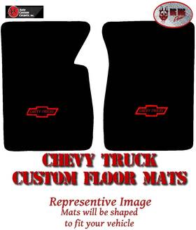 9430-801-ctrd Auto Custom Carpets Inc. 1975-86 Chevy C10 Truck Black Cutpile Carpet Floor Mat Set With Logo