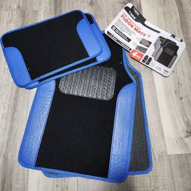 Mt-202-bl Bdk Carpet Floor Mats Car Truck Suv Blue Two-tone Design With Pu Leather Trim