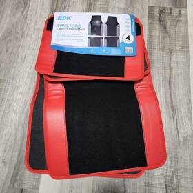Mt-202-rd Bdk Carpet Floor Mats Car Truck Suv Red Two-tone Design With Pu Leather Trim