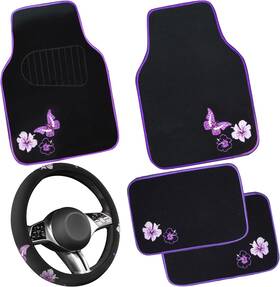 139-plzj Car Pass Fx180ds Butterfly Steering Wheel Cover And Waterproof Floor Mats Purple
