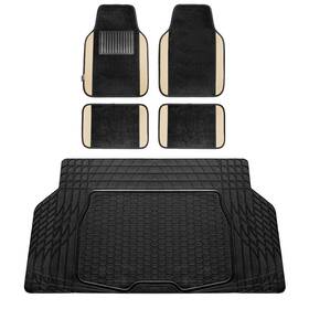 F14407beige-f16403black Fh Group Universal Fit Beige/black Carpet Floor Mats With Rubber Cargo Mat