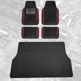 F14407burgundy-f16401black Fh Group Universal Fit Burgundy/black Carpet Floor Mats With Rubber Cargo Mat