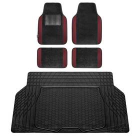F14407burgundy-f16403black Fh Group Universal Fit Burgundy/black Carpet Floor Mats With Rubber Cargo Mat
