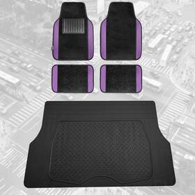 F14407purple-f16401black Fh Group Universal Fit Purple/black Carpet Floor Mats With Rubber Cargo Mat