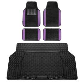F14407purple-f16403black Fh Group Universal Fit Purple/black Carpet Floor Mats With Rubber Cargo Mat