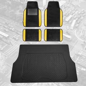 F14407yellow-f16401black Fh Group Universal Fit Yellow/black Carpet Floor Mats With Rubber Cargo Mat