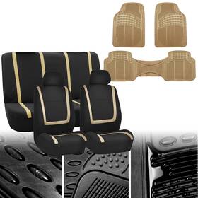 Fb032112beige-f11306beigep Fh Group Universal Fit Beige Car Seat Cover For Suv Van 5 Seater With Floor Mats
