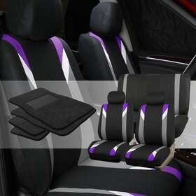 Fb033112purple-f14403black Fh Group Car Seat Covers Set For Auto Sedan Purple With 4pc Black Carpet Floor Mats