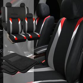 Fb033114red-f14403black Fh Group Seat Covers For Auto Car Red With 4pc Black Carpet Floor Mats