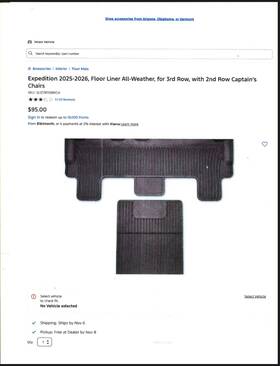 Sl1z7813086ca Ford 2025-26 Expedition All-weather Floor Liner For 3rd Row With 2nd Capt