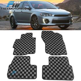 Fz-cp2-058-bkgr Freemotor802 For 08-17 Mitsubishi Lancer Front Rear Anti-slip Checkered Flag Carpet Floor Mat