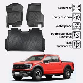 T04oetiw001 Heguifu All Weather Floor Mats Black Tpe Liners Fit For 15-24 Ford F-150 Super Crew Cab