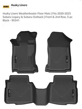 95541 Husky Liners Liner Weatherbeater Fit Subaru Legacy And Outback 2020-2025 New Black