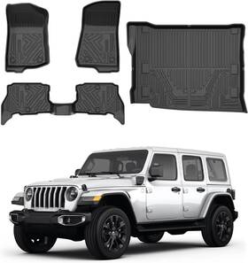 Cpt1-jw21-1-bk Ikon Motorsports Cpd-jw21-1-bk&cpt1-jw21-1-bk Fits 21-26 Jeep Wrangler 4xe All Weather Floor Mats And Rear Trunk Cargo Liner Tpe