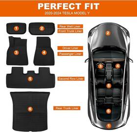 Asxpe-y6 Jack Boss Tesla Model Y 5 Seat Floor And Cargo Liners Xpe 6pc Set 2021 2024 Usa