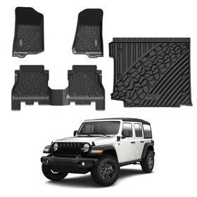 Lasfit Ll-je06ab Full Coverage 1st And 2nd Row Floor Mats Cargo Liner For Jeep Wrangler 2018-2026