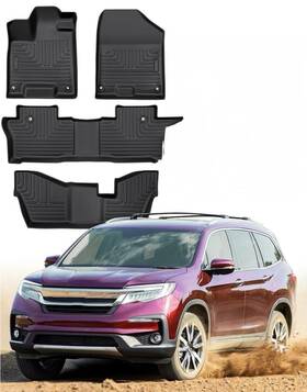 Es01e031128 Ledkingdomus 3 Rows Floor Mats For 2016-2022 Honda Pilot 8 Passenger Tpe Liners All Weather