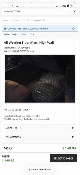 Mazda Vasov0350 2024 Cx-50 All Weather Floor Mat Set Of 4 Pieces