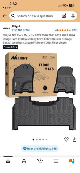 Mat-71 Nilight Tpe Floor Mats 4pcs For 2019-2024 Dodge Ram 1500