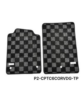 P2-cptc6corvdg-tp P2m Checkered Flag Front Carpet Floor Mats Set For Chevrolet C6 Corvette 07.5-13