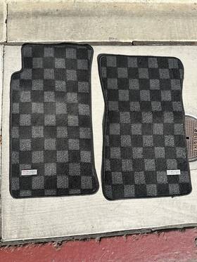P2-cptnabmiadg-tp Phase 2 Motortrend Race Checkered Floor Mats For 90-05 Mazda Miata Na Nb Front Dark Gray