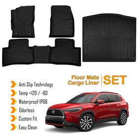 By-01r-1055s Qu Floor Mats Cargo Trunk Liner Fits Toyota Corolla Cross 2024-2025 Black Set