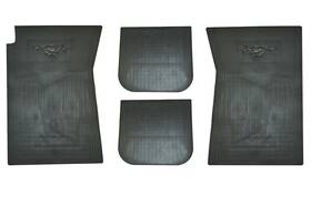 Scott Drake 842110134608 1964-73 Mustang 4 Piece Rubber Floor Mat Set Running Pony Black