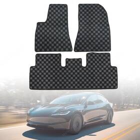 Z2.gzjd34.h Soillar New Checkered Flag Floor Mats Carpet Fits 2017-2026 Tesla Model 3 Front Rear Row