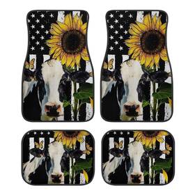 Mats-2-37 Tomeusey American Flag Sunflower Cow Car Floor Mats Auto Decorative Accessories Vehicl