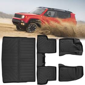 Twom Mallalje12rf 3d Tpe Floor Mats And Trunk Cargo Liner Fits For 2015-23 Jeep Renegade All-weather