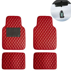 F12002red-fh1007black-a Universal Floor Mats For Cars Leather Diamond Design Red With Free Freshener