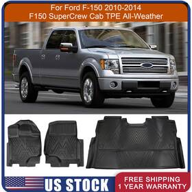 Beyshwy3d4 Virego Car Floor Mats Liner For 2010-2014 Ford F-150 F150 Supercrew Cab Tpe All-weather
