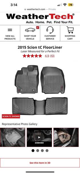 445791-443452 Weathertech Floor Mat For Scion Tc 2013-2015