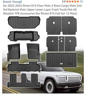 Y-r1s Yonugli Rivian R1s Floor Mats 3 Rows Cargo 2nd 3rd Backrest 2022-2025. 12 Pieces
