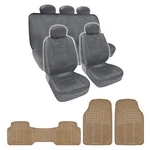 Best Price Gray Pu Leather Seat Covers & Beige 3 Piece Pvc Mats Set By Bdk. Fixed Price $59.90.