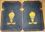 Vintage Plasticolor Tweety Bird Universal 25" X 17" Car Black Front Floor Mats. Fixed Price $68.00.