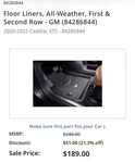Oem Gm 84284422 Floor Liner Set Fits Cadillac XT5 XT6 Black All Weather. Fixed Price $50.00.