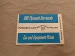 1967 Plymouth Barracuda Equipment Prices Foldout Chrysler Custom. Fixed Price $10.99.