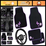 Butterfly Steering Wheel Cover & Waterproof Car Floor Mats - Purple, Universal. Fixed Price $54.99.