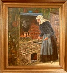 Frederik Lund! Interior With Woman Cooking At The Fireplace. Fixed Price $199.00.