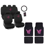 New Set Pink Butterfly Car Front Rear Seat Covers Steering Wheel Floot Mat. Fixed Price $73.89.