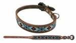 Dog Collar Beaded Teal 1" Wide Showman Leather With Copper Buckle. Fixed Price $16.95.