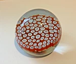 Murano Art Glass Millefiori Paperweight Red & White Floral 3 Sticker. Fixed Price $24.90.